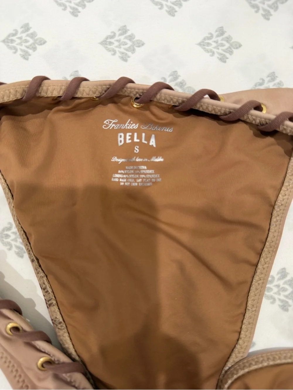 Frankie's Bikinis Bella Hadid Beige Floral Triangle Bikini Set